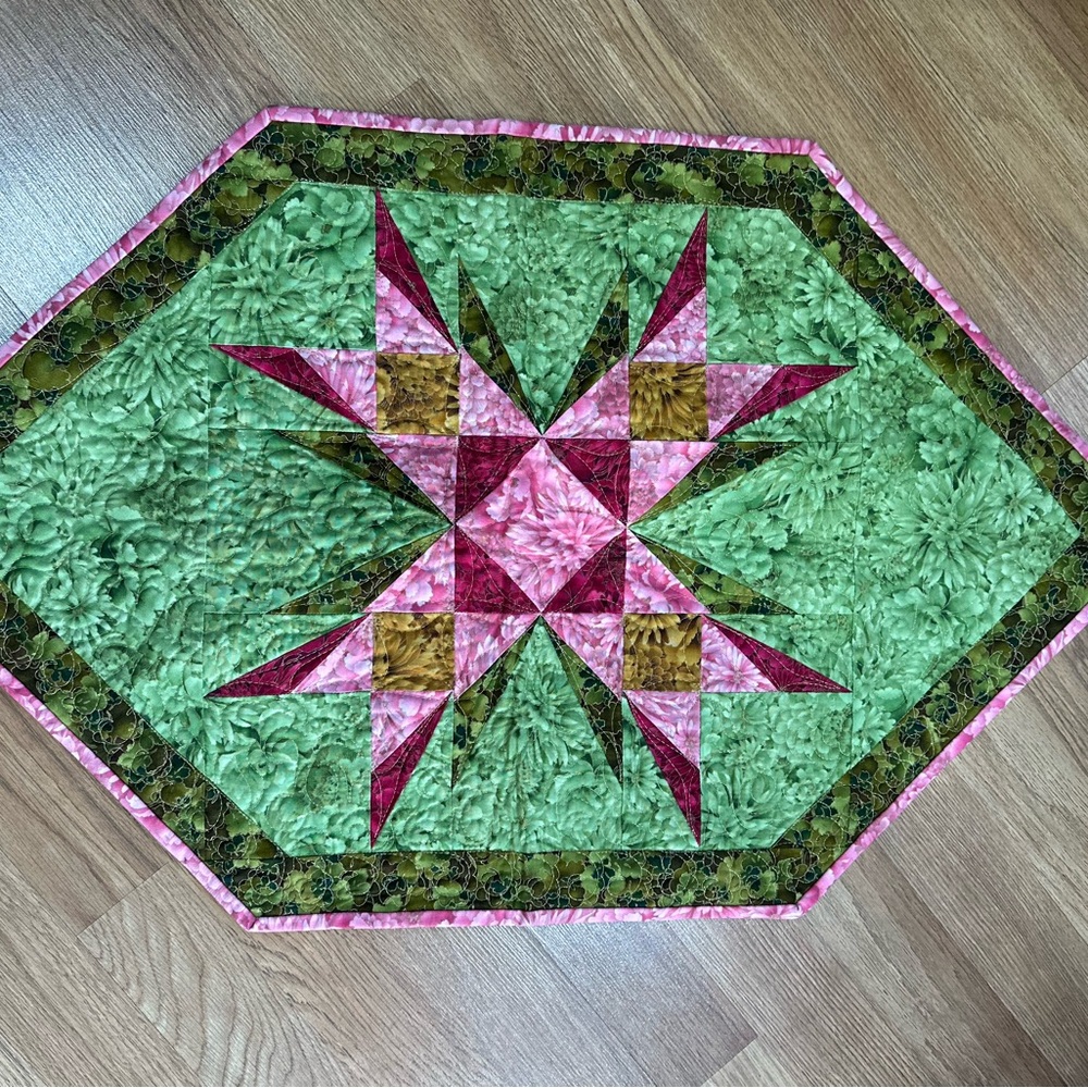 Elegant Green and Pink Quilted Table Runner